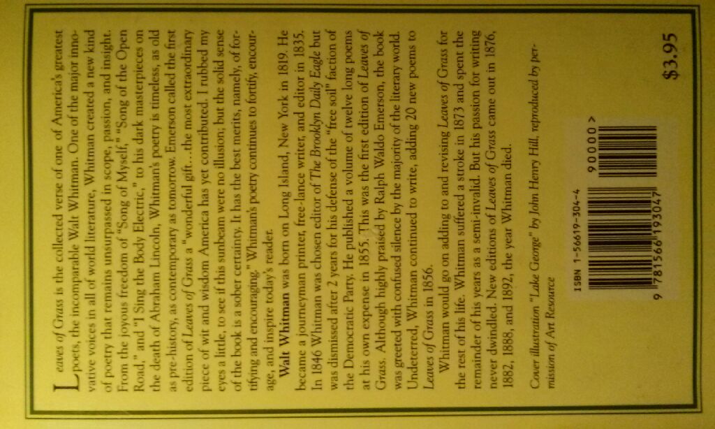 Leaves of Grass - Walt Whitman (Gutenberg - Trade Paperback) book collectible [Barcode 9781566193047] - Main Image 2