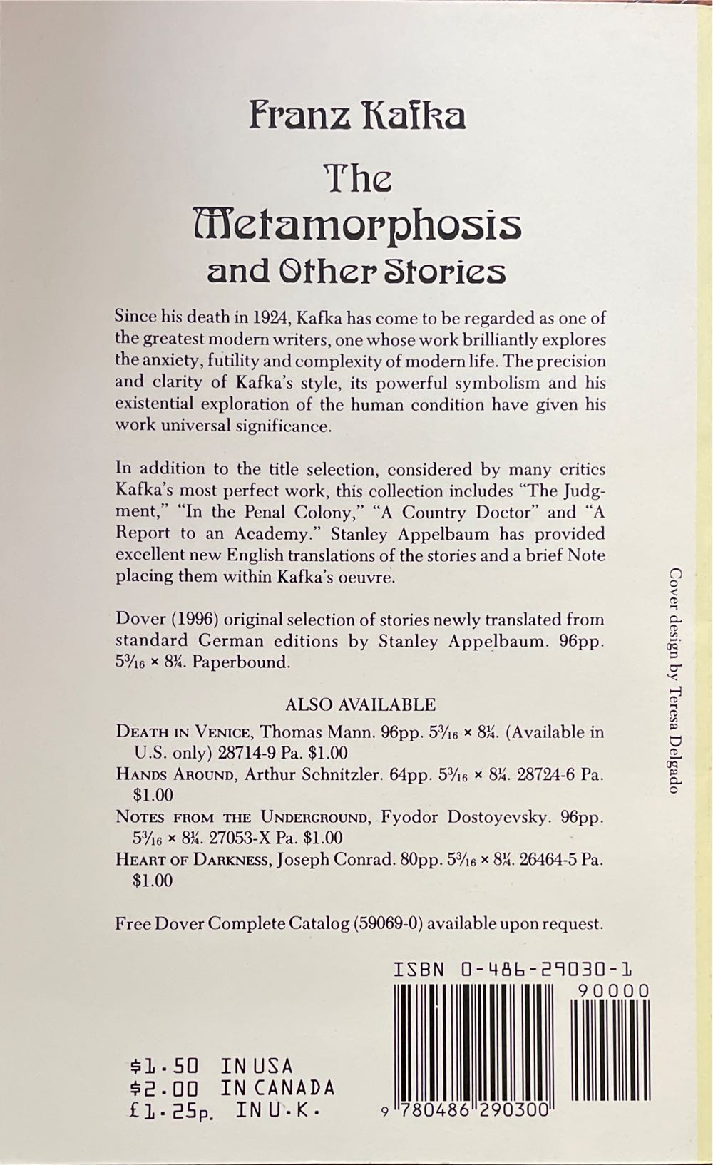 Metamorphosis and Other Stories - Franz Kafka (Dover Pubs Inc - Paperback) book collectible [Barcode 9780486290300] - Main Image 2