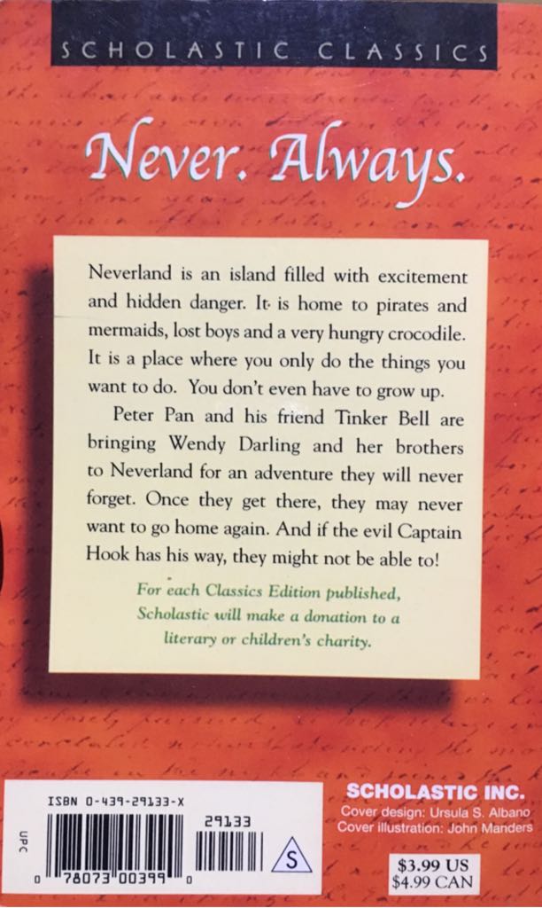 Peter Pan - J. M. Barrie (Scholastic Inc. - Paperback) book collectible [Barcode 9780439291330] - Main Image 2