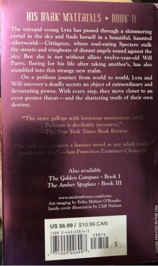 The Subtle Knife - Philip Pullman (Laurel Leaf Library - Paperback) book collectible [Barcode 9780440238140] - Main Image 2