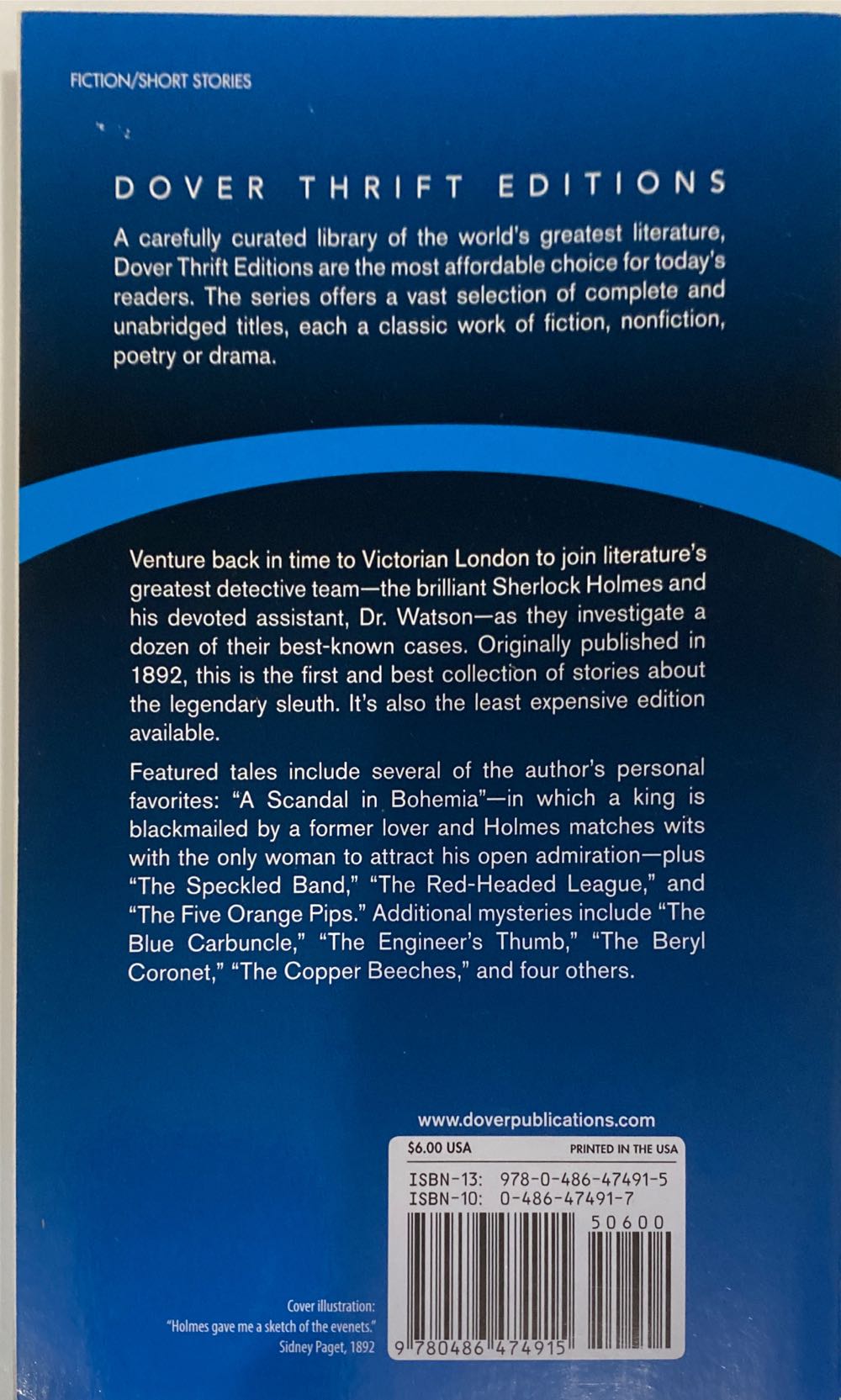 The Adventures of Sherlock Holmes - Arthur Conan Doyle (Dover Publications Inc. - Paperback) book collectible [Barcode 9780486474915] - Main Image 2