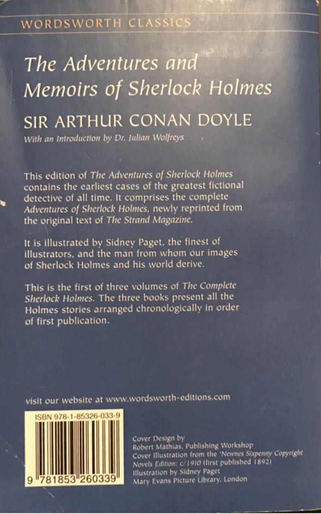 The Adventures of Sherlock Holmes - Arthur Conan Doyle (Wordsworth Editions - Paperback) book collectible [Barcode 9781853260339] - Main Image 2