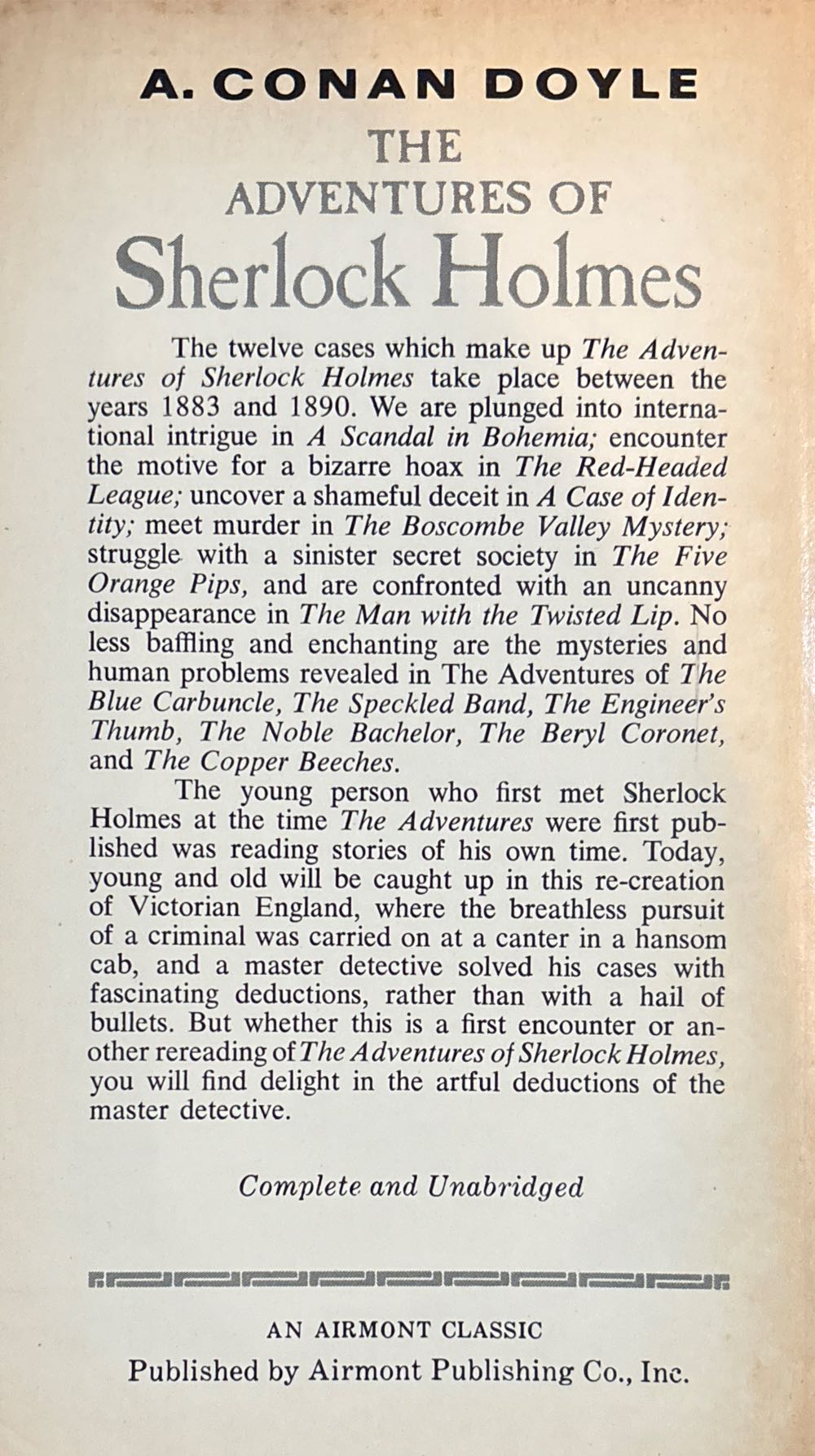The Adventures Of Sherlock Holmes - Sir Arthur Conan Doyle (Airmont - Paperback) book collectible - Main Image 2
