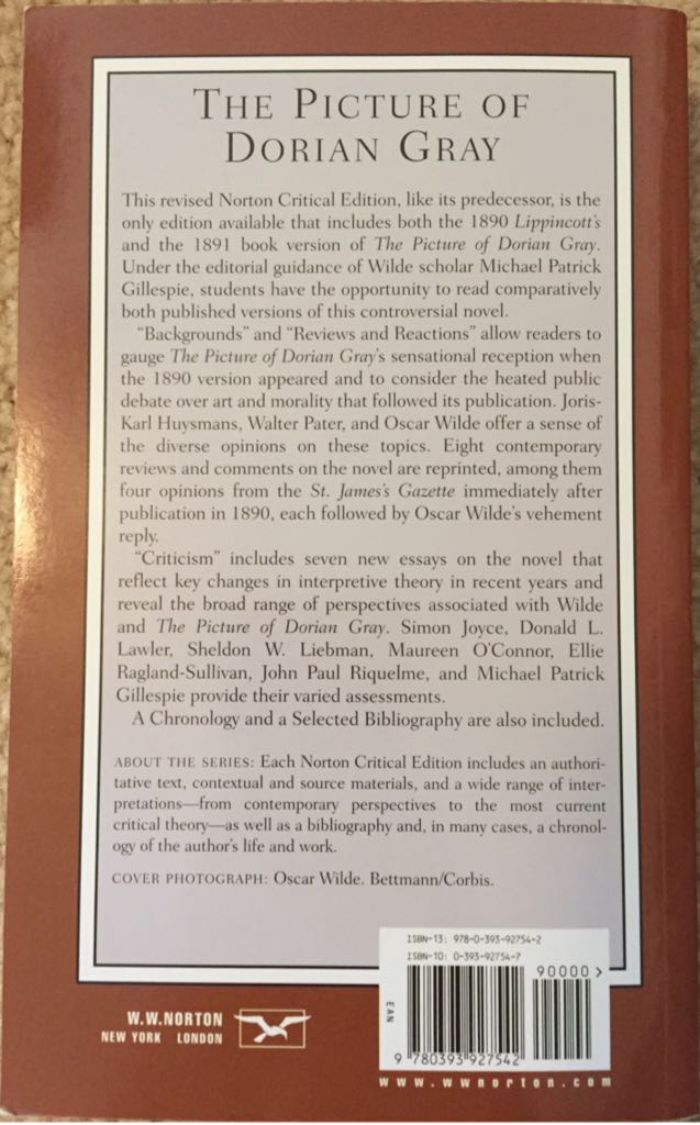 The Picture Of Dorian Gray - Oscar Wilde (W W Norton - Paperback) book collectible [Barcode 9780393927542] - Main Image 2