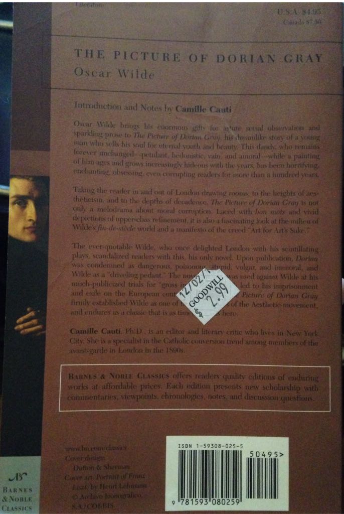 The Picture of Dorian Gray - Oscar Wilde (Barnes & Noble - Paperback) book collectible [Barcode 9781593080259] - Main Image 2