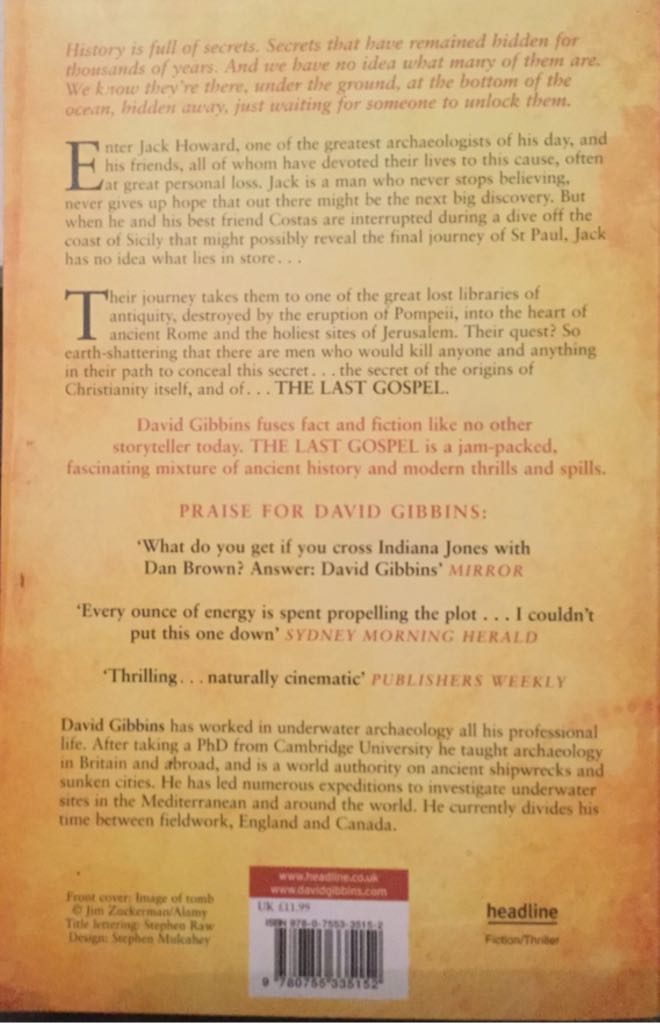 Last Gospel, The - David Gibbins (Headline Publishing Group - Paperback) book collectible [Barcode 9780755335152] - Main Image 2