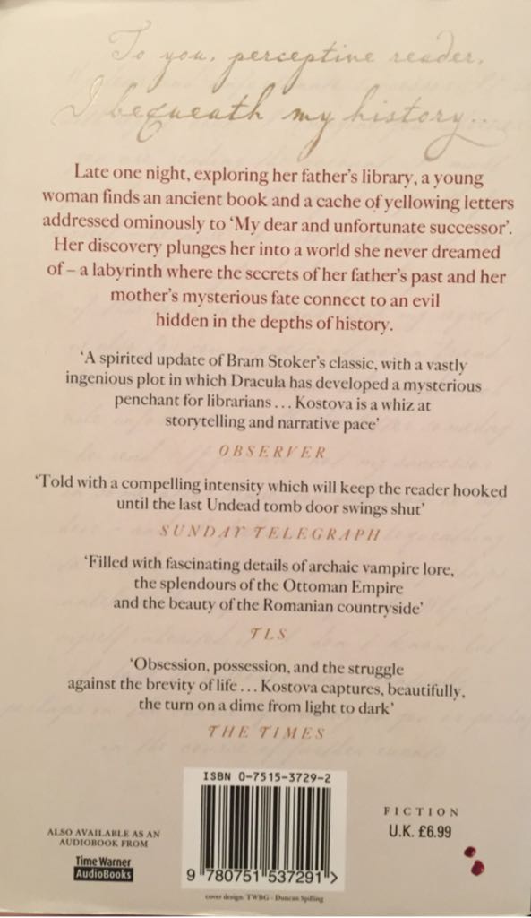 The Historian - Elizabeth Kostova (Time Warner Books - Paperback) book collectible [Barcode 9780751537291] - Main Image 2