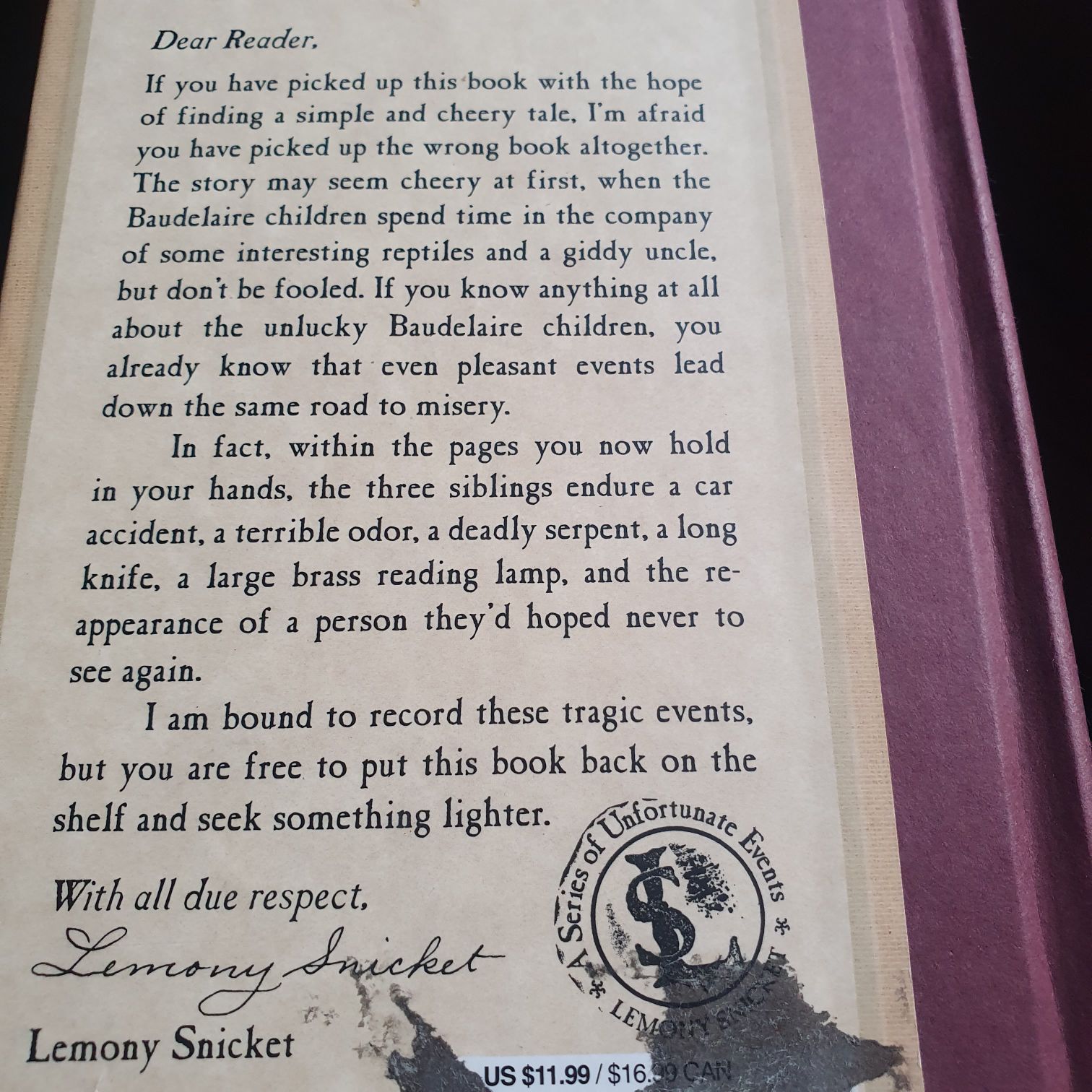 The Reptile Room - Lemony Snicket (Egmont Books (UK) - Paperback) book collectible [Barcode 9780060283131] - Main Image 2