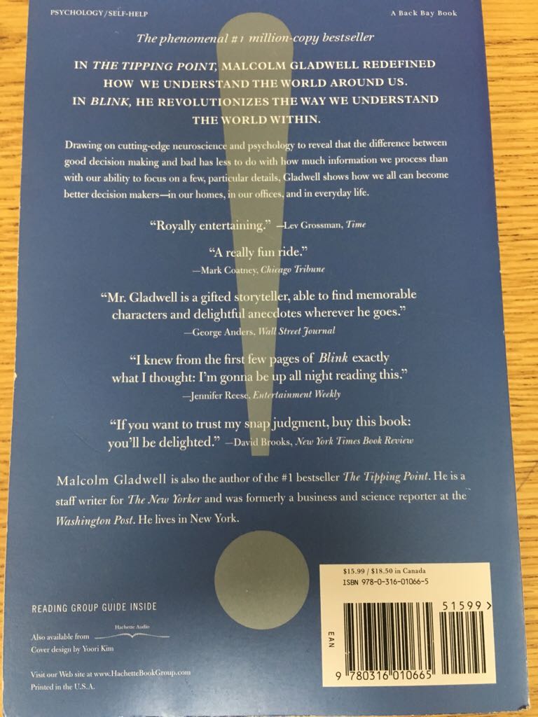 Blink: The Power of Thinking Without Thinking - Malcolm Gladwell (Back Bay Books - Paperback) book collectible [Barcode 9780316010665] - Main Image 2