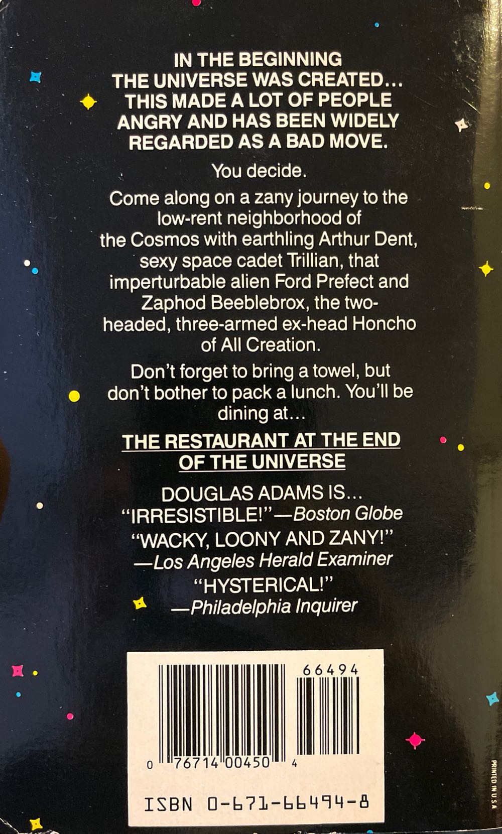 The Hitchhiker’s Trilogy, Book 2: The Restaurant at the End of the Universe - Douglas Adams (Pocket Books - Paperback) book collectible [Barcode 9780671664947] - Main Image 2