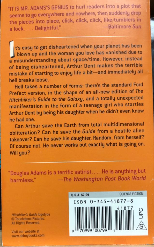 Hitchhiker’s Guide To The Galaxy, Book 5: Mostly Harmless - Douglas Adams (Del Rey - Paperback) book collectible [Barcode 9780345418777] - Main Image 2