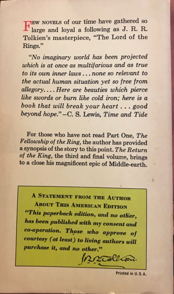 The Two Towers - J. R. (Ballentine Books - Trade Paperback) book collectible - Main Image 2