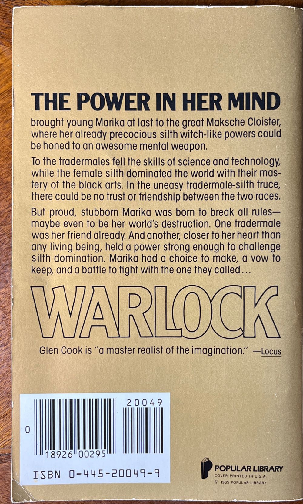 Darkest Trilogy 2 Warlock - Glen Cook (Popular Library - Paperback) book collectible [Barcode 9780445200494] - Main Image 2