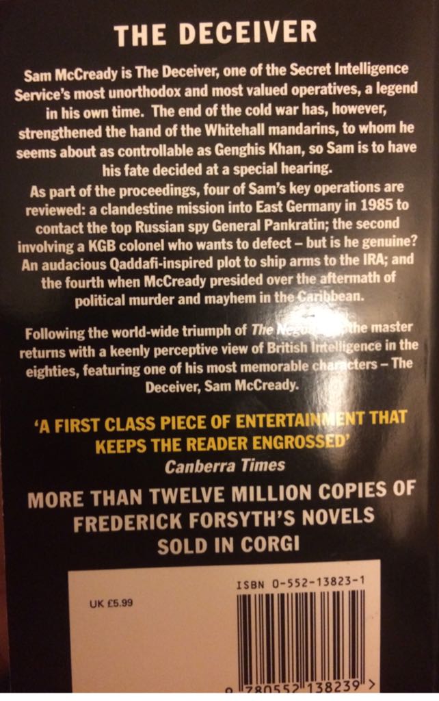 The Deceiver - Frederick Forsyth (Corgi Books - Paperback) book collectible [Barcode 9780552138239] - Main Image 2
