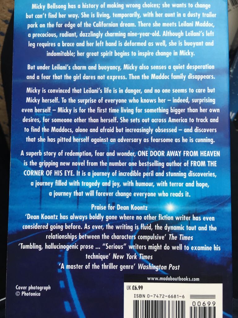 One Door Away From Heaven - Dean Koontz (Headline Book Publishing - Paperback) book collectible [Barcode 9780747266815] - Main Image 2