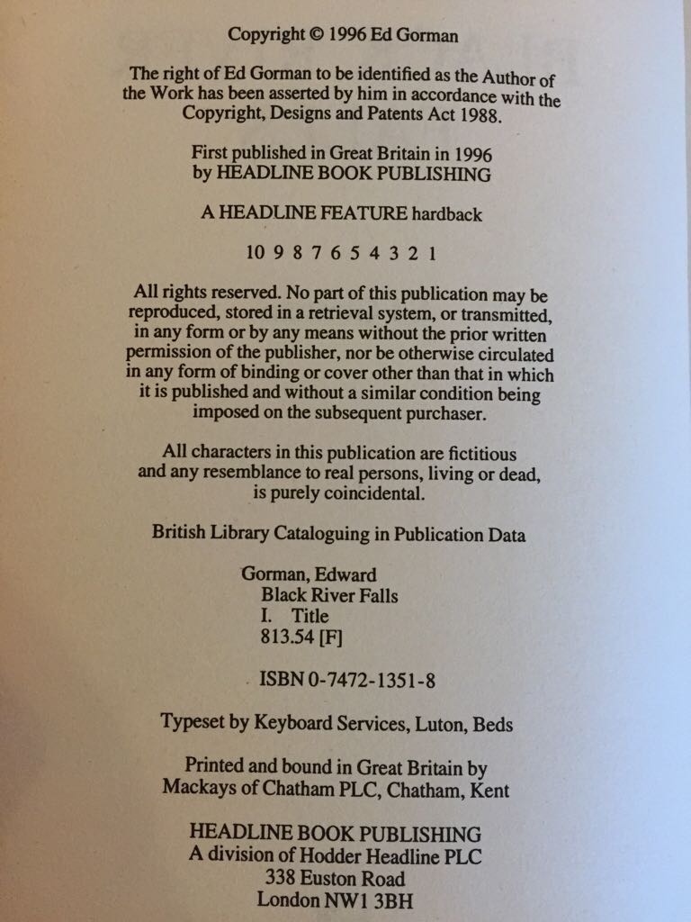 Black River Falls  (Headline Feature - Hardcover) book collectible [Barcode 9780747213512] - Main Image 2