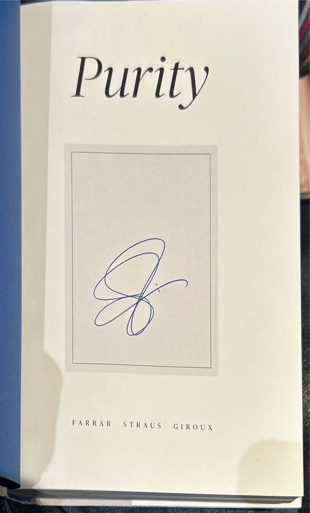 Purity - Jonathan Franzen (Farrar, Straus and Giroux - Hardcover) book collectible [Barcode 9780374239213] - Main Image 3