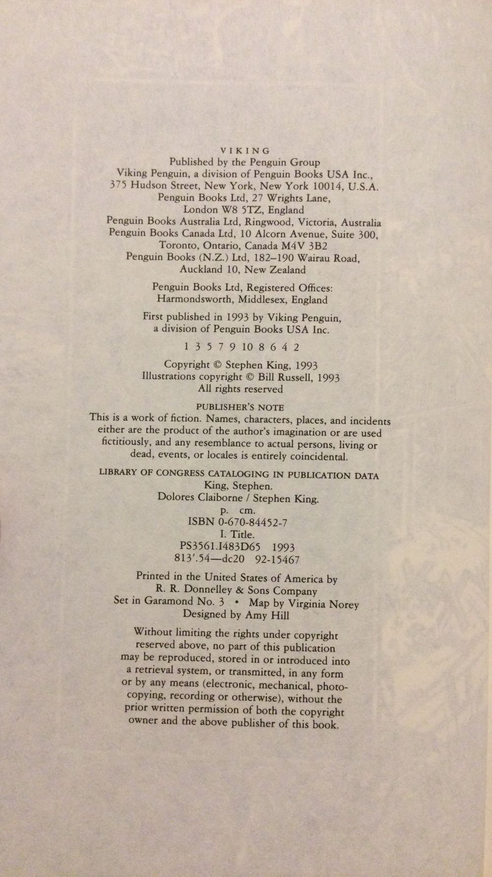 Dolores Claiborne - Stephen King (Viking - Hardcover) book collectible [Barcode 9780670844524] - Main Image 3