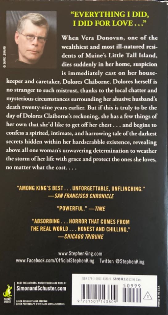 Dolores Claiborne - Stephen King (- Paperback) book collectible [Barcode 9781501143809] - Main Image 2