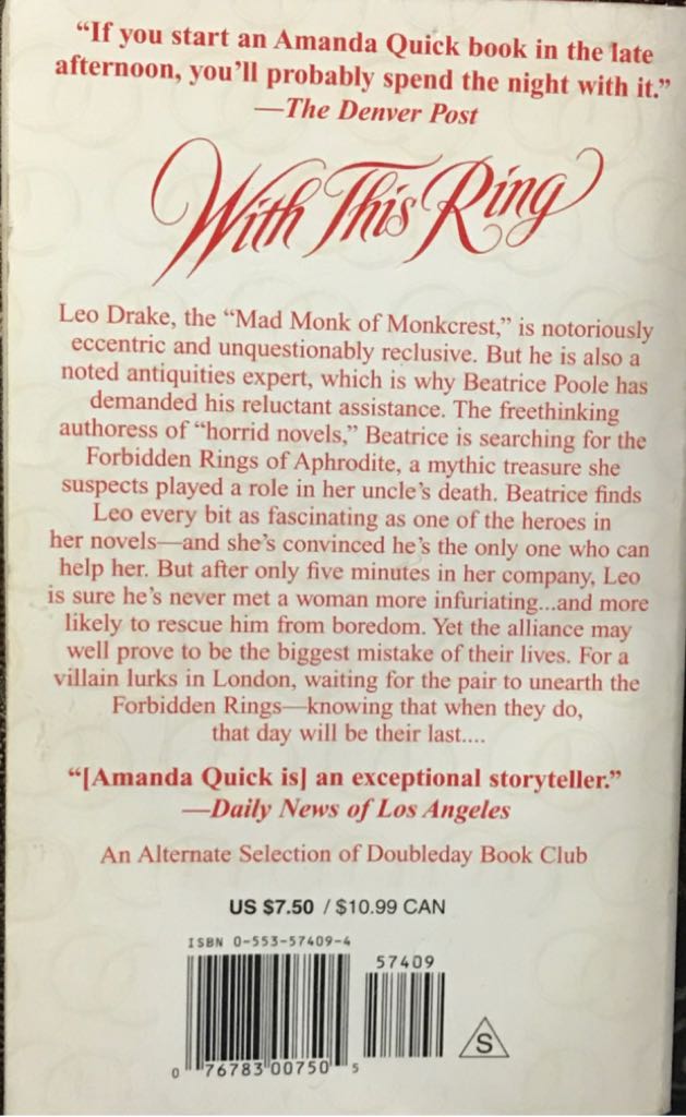 Amanda Quick: Vanza #1 With This Ring - Amanda Quick (Bantam Books - Paperback) book collectible [Barcode 9780553574098] - Main Image 2