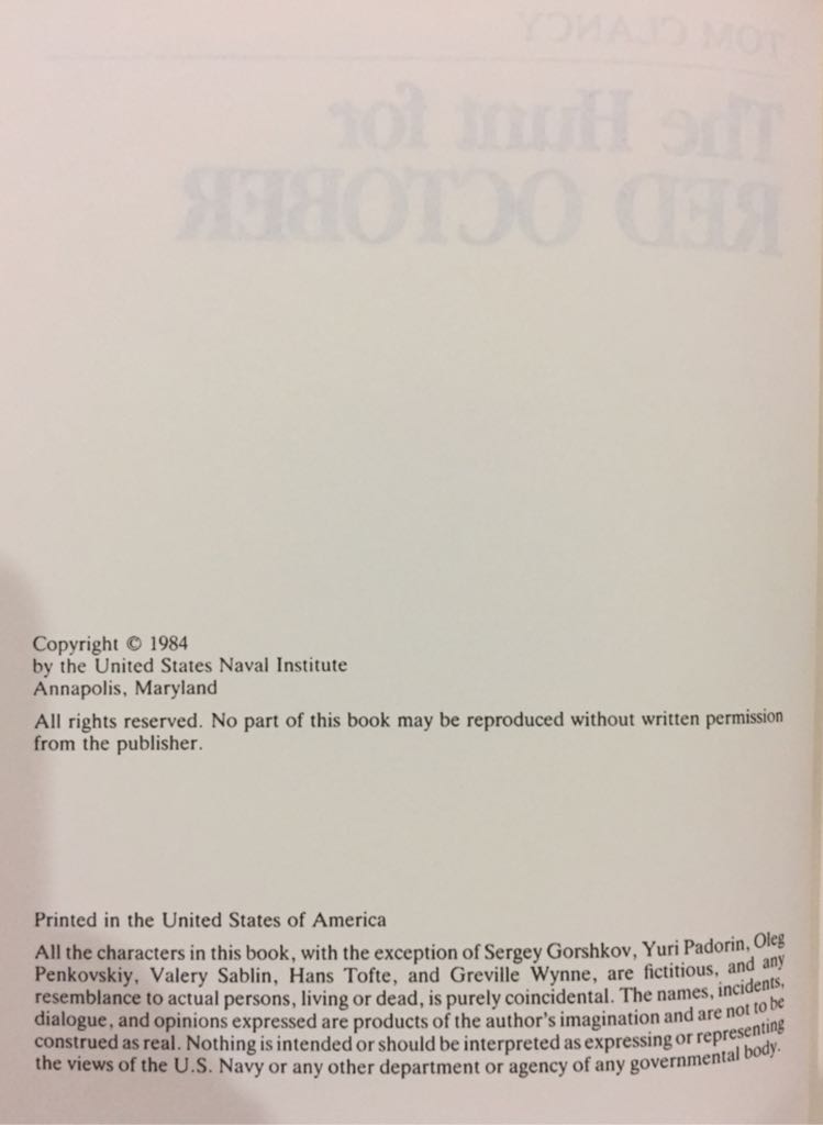 The Hunt For Red October - Tom Clancy (Naval Institute Press - Hardcover) book collectible - Main Image 2