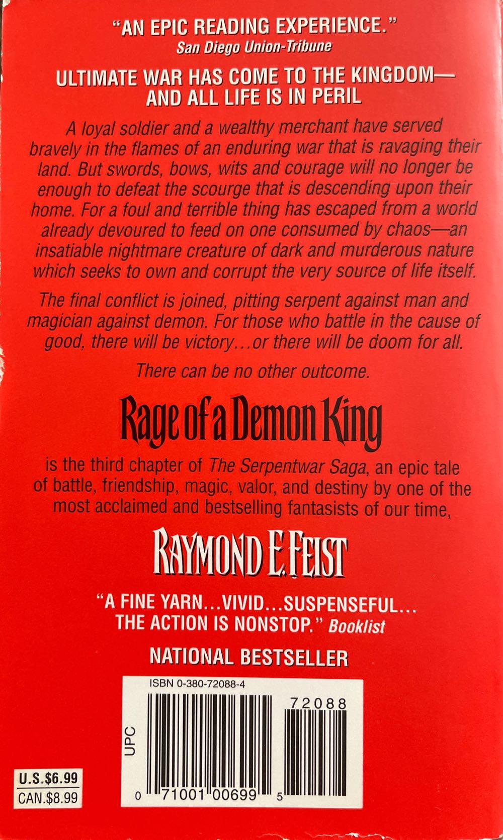 Serpentwar Saga, Volume 3: Rage of a Demon King - Raymond E. Feist (Avon Eos - Paperback) book collectible [Barcode 0380720884] - Main Image 2