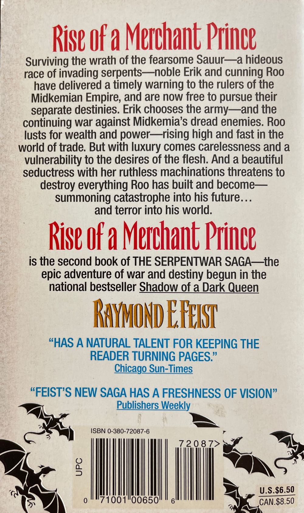 Serpentwar Saga, Volume 2: Rise of a Merchant Prince - Raymond E. Feist (Avon Books - Paperback) book collectible [Barcode 0380720876] - Main Image 2