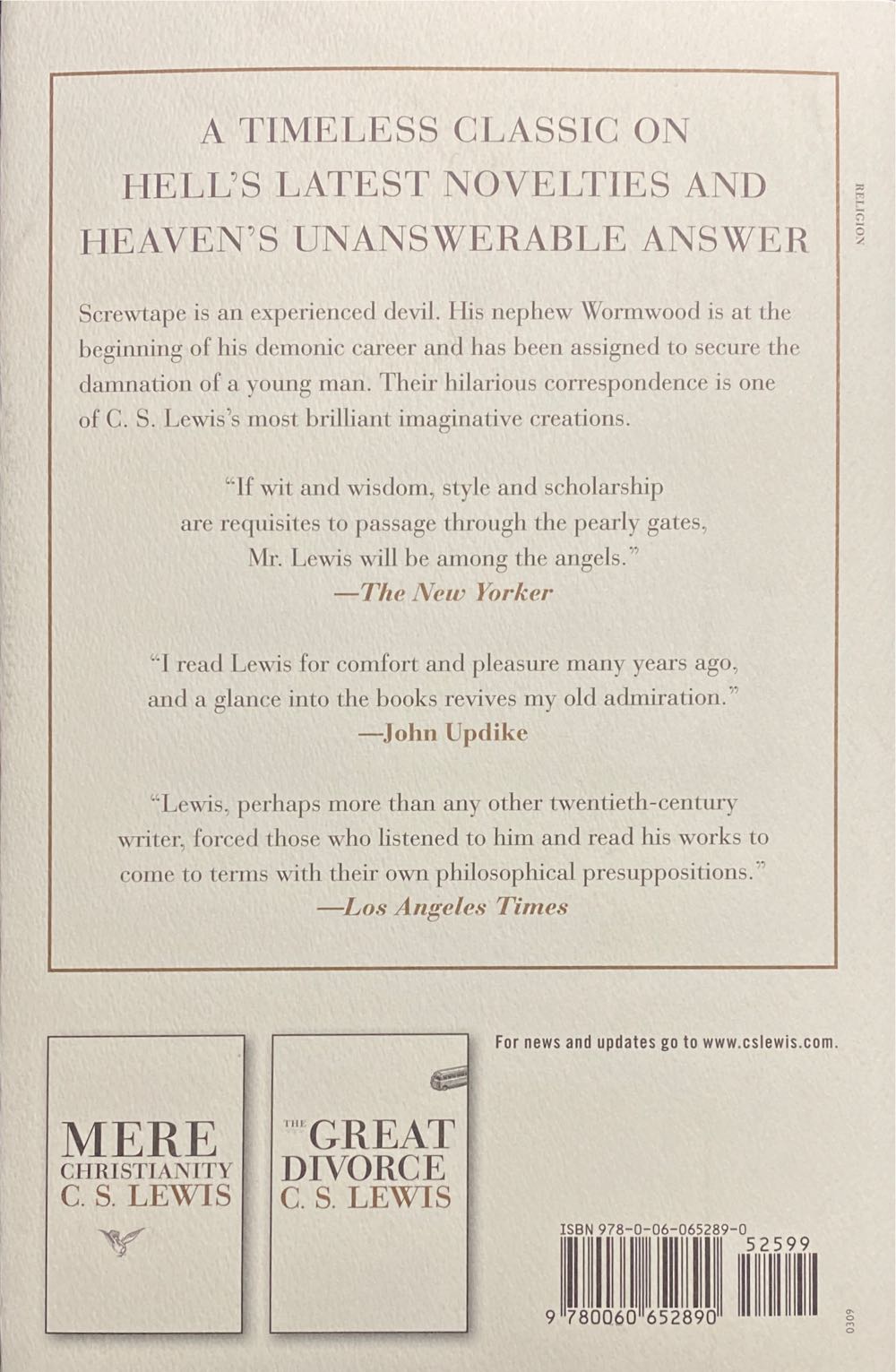 The Screwtape Letters - C. S. Lewis (HarperCollins - Hardcover) book collectible [Barcode 9780060652890] - Main Image 2