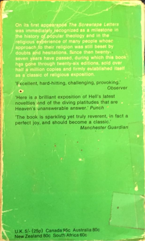 The Screwtape Letters - Lewis (Collins Clear-Type Press - Paperback) book collectible - Main Image 2