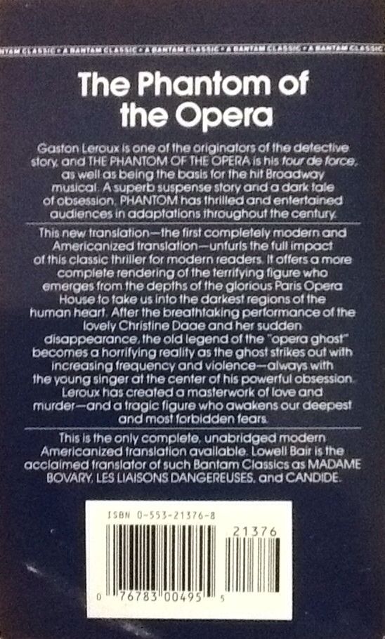 The Phantom of the Opera - Gaston Leroux (A Bantam Classic - Mass Market Paperback) book collectible [Barcode 9780553213768] - Main Image 2
