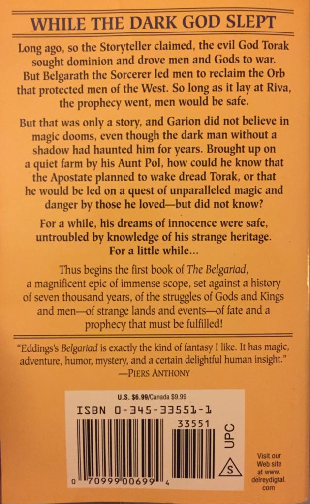 The Belgariad: Book 1 Pawn of Prophecy - David Eddings (Del Rey - Paperback) book collectible [Barcode 9780345335517] - Main Image 2