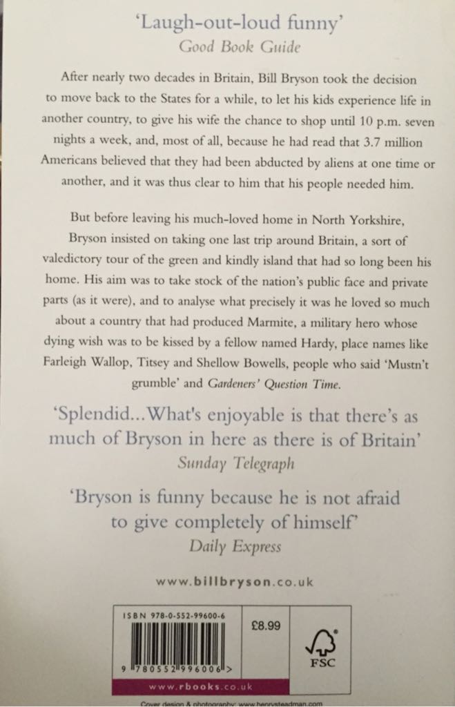 Notes From A Small Island - Bill Bryson (Black Swan - Trade Paperback) book collectible [Barcode 9780552996006] - Main Image 2