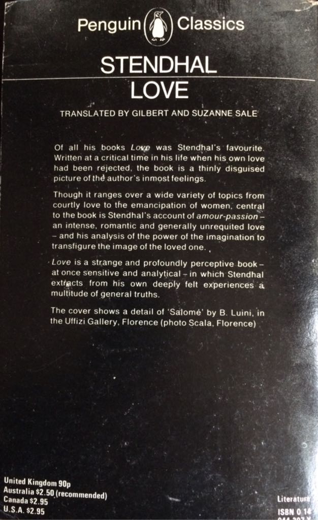 Love - Stendhal (Penguin Books - Hardcover) book collectible [Barcode 9780140443073] - Main Image 2