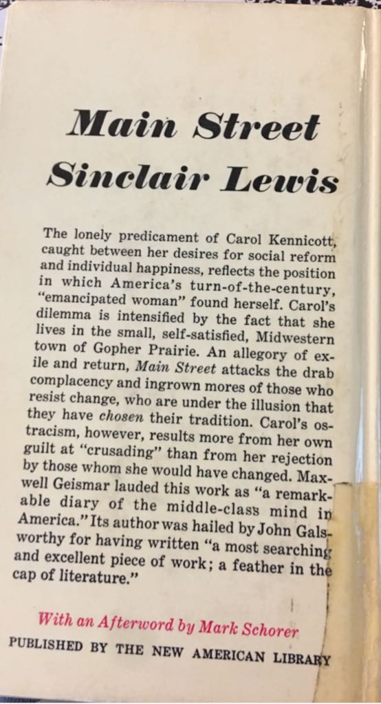 Main Street - Lewis, Sinclair (Signet Classic - Paperback) book collectible - Main Image 2
