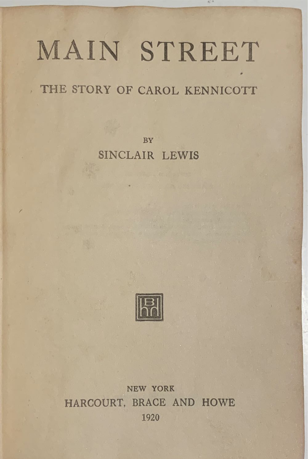 Main Street - Sinclair Lewis (Harcourt, Brace, And Howe - Hardcover) book collectible - Main Image 3