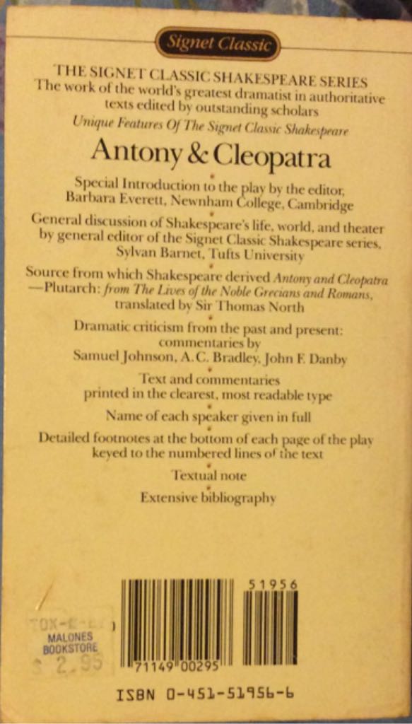 Antony and Cleopatra - William Shakespeare (Signet Classics - Paperback) book collectible [Barcode 9780451519566] - Main Image 2