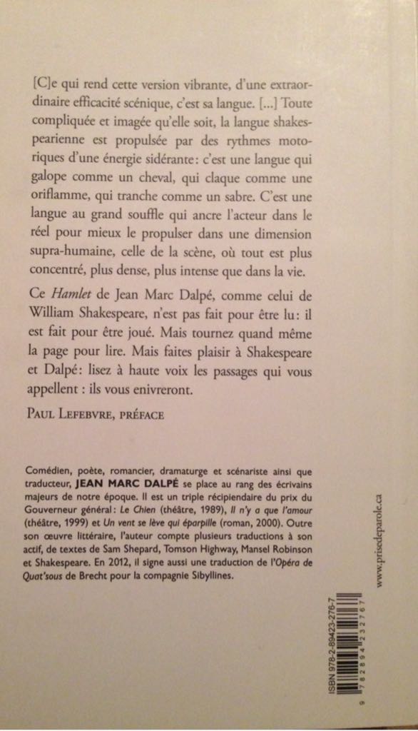 Hamlet  (Prise De Parole) book collectible [Barcode 9782894232767] - Main Image 2