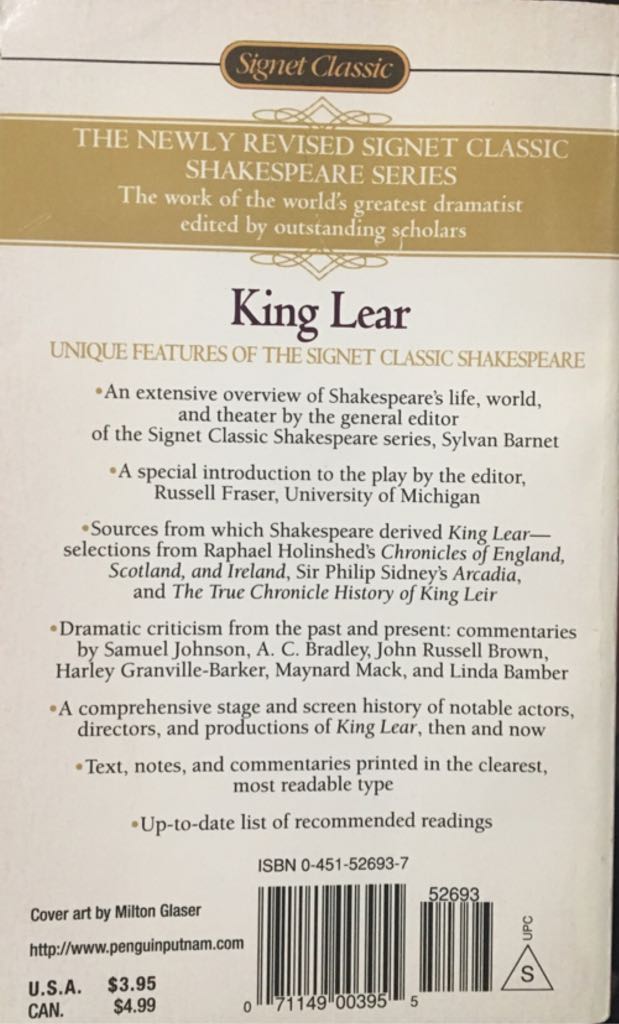 King Lear - William Shakespeare (Signet Classic - Paperback) book collectible [Barcode 9780451526939] - Main Image 2