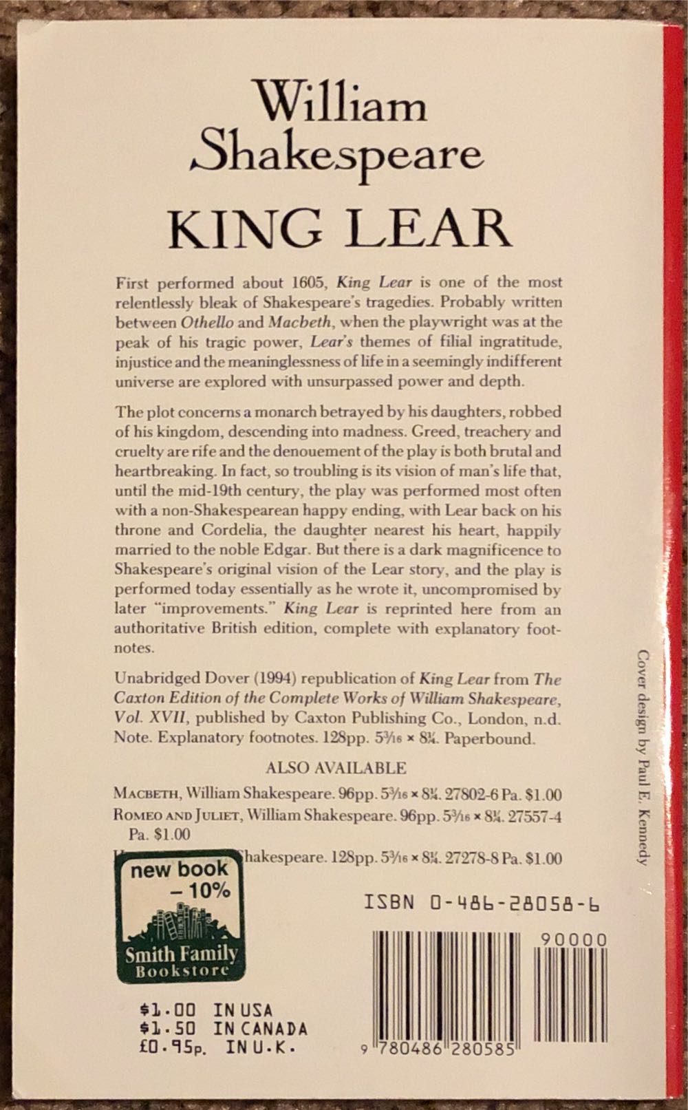 King Lear - William Shakespeare (Dover - Paperback) book collectible [Barcode 9780486280585] - Main Image 2