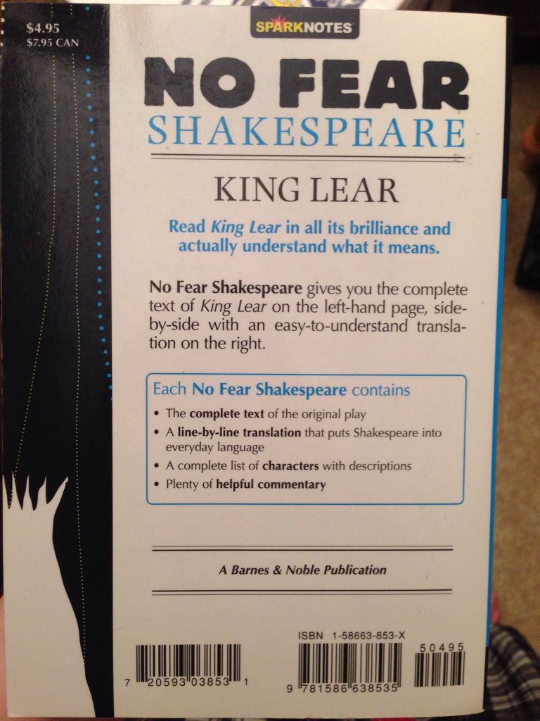 No Fear Shakespeare: King Lear - William Shakespeare (Spark Notes - Paperback) book collectible [Barcode 9781586638535] - Main Image 2