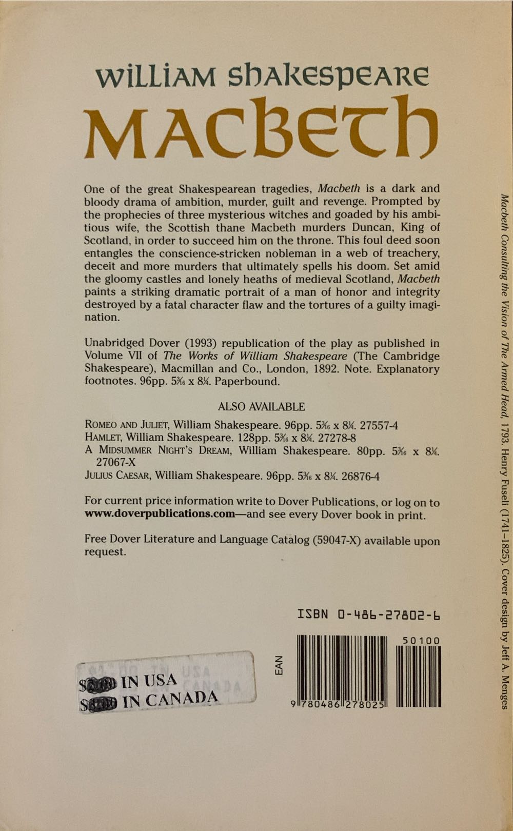 Macbeth - William Shakespeare (Dover Publications Inc. - Paperback) book collectible [Barcode 9780486278025] - Main Image 2