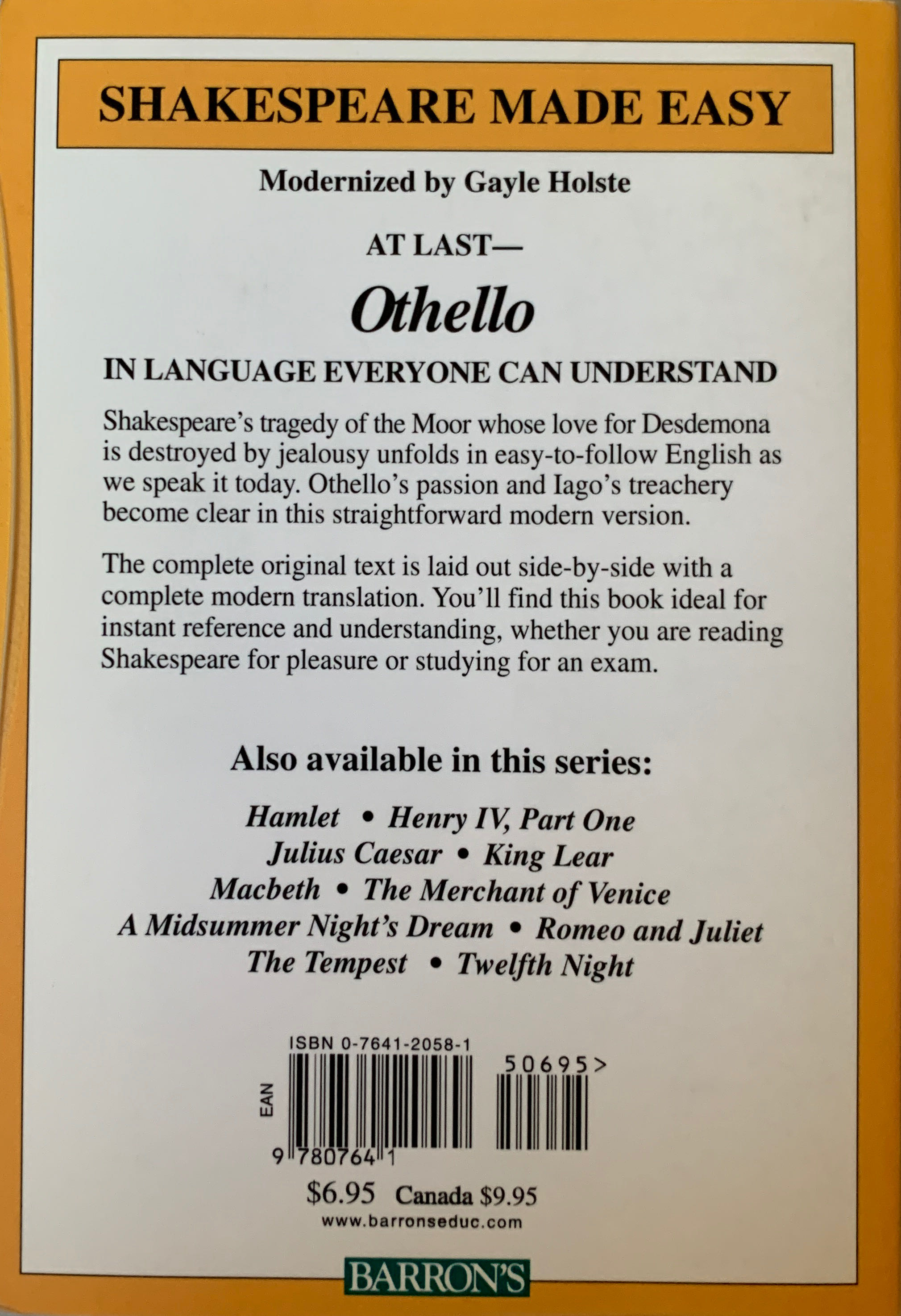 Othello - William Shakespeare (Barron’s Educational Series - Paperback) book collectible [Barcode 9780764120589] - Main Image 2