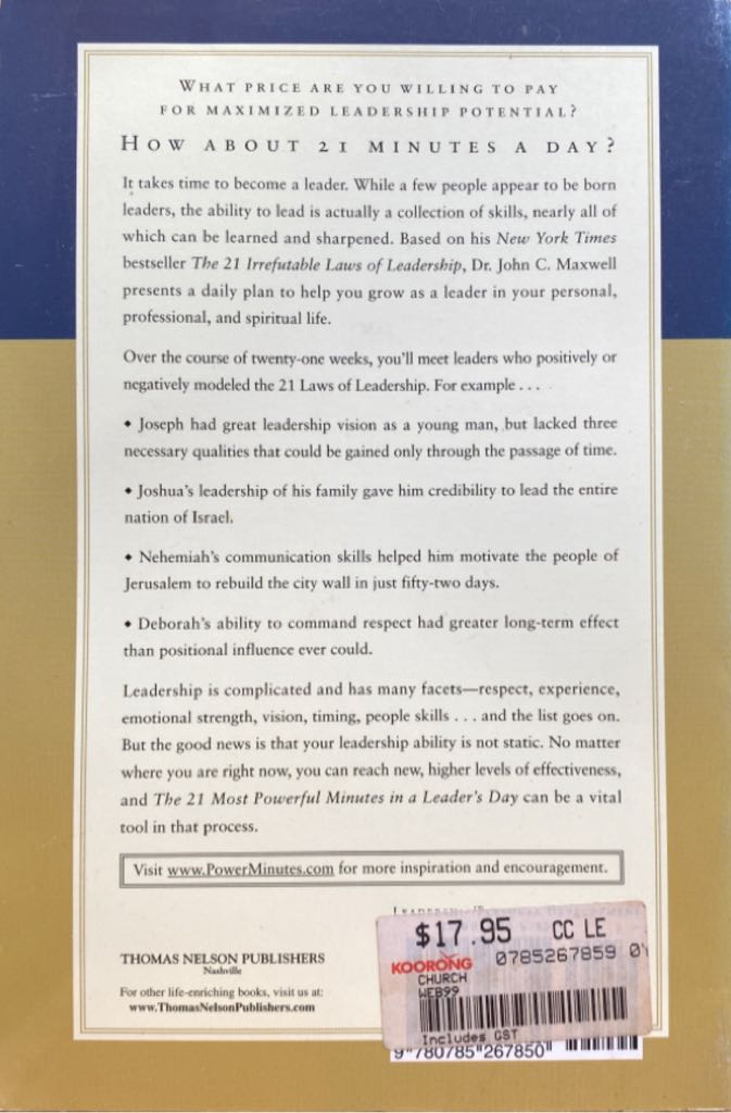 The 21 Most Important Minutes in a Leaders Day: Revitalize Your Spirit and Empower Your Leadership-10: 0785267859-13: - John C. Maxwell (Thomas Nelson - Paperback) book collectible [Barcode 9780785267850] - Main Image 2