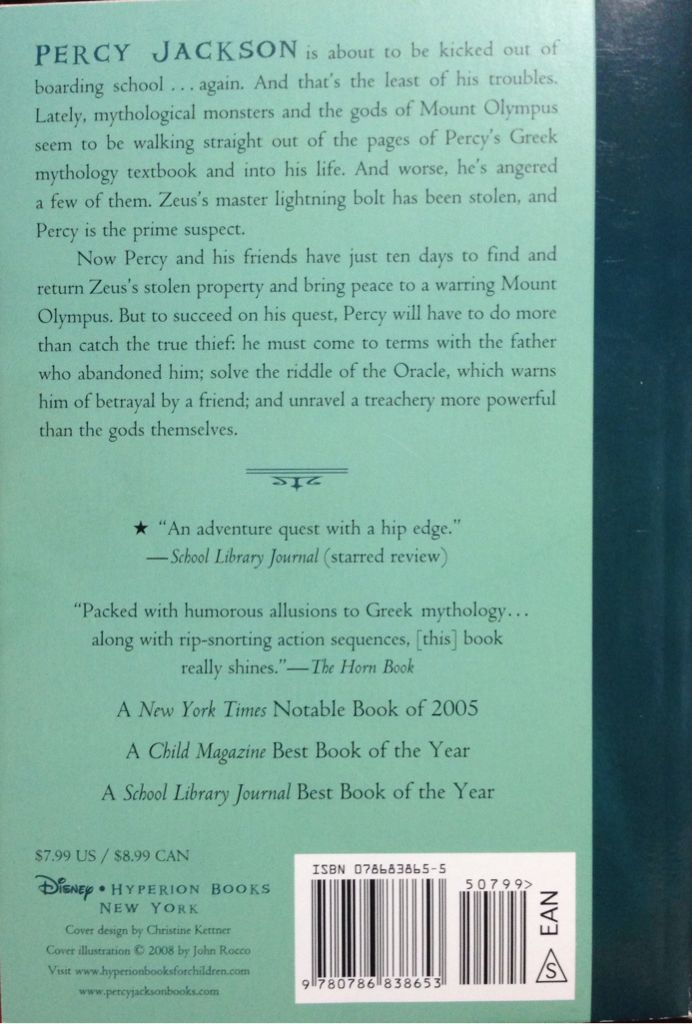 1 The Lightning Thief Percy Jackson and the Olympians - Rick Riordan (Hyperion Books for Children - Paperback) book collectible [Barcode 9780786838653] - Main Image 2