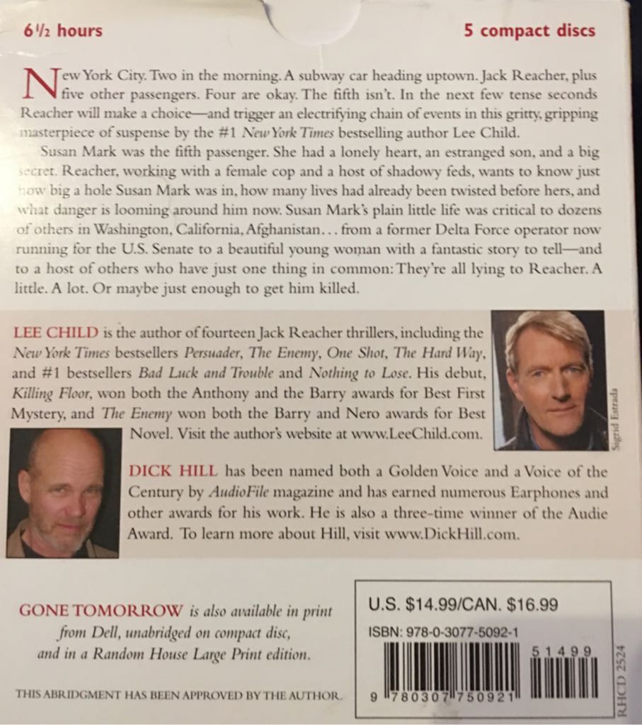 Jack Reacher Gone Tomorrow - Lee Child (Random House - Audiobook) book collectible [Barcode 9780307750921] - Main Image 2