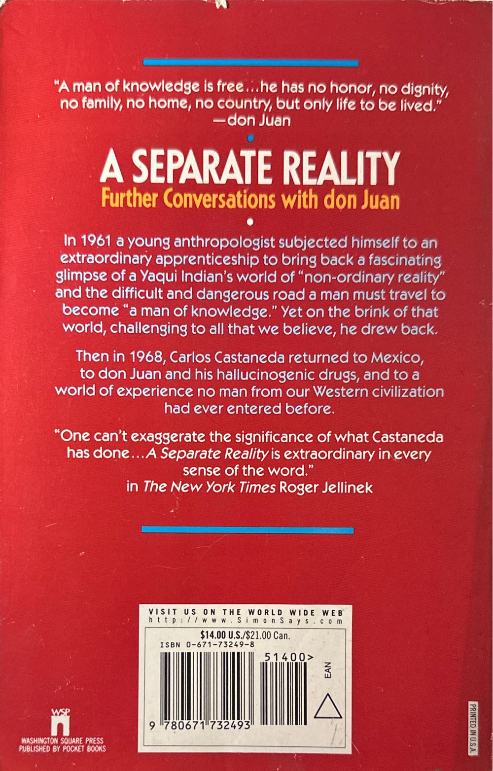 Separate RealityFurther Conversations With Don Juan Carlos CastanedaNON-FICTION ENGLISH - Carlos Castaneda (- Paperback) book collectible [Barcode 9780671732493] - Main Image 2