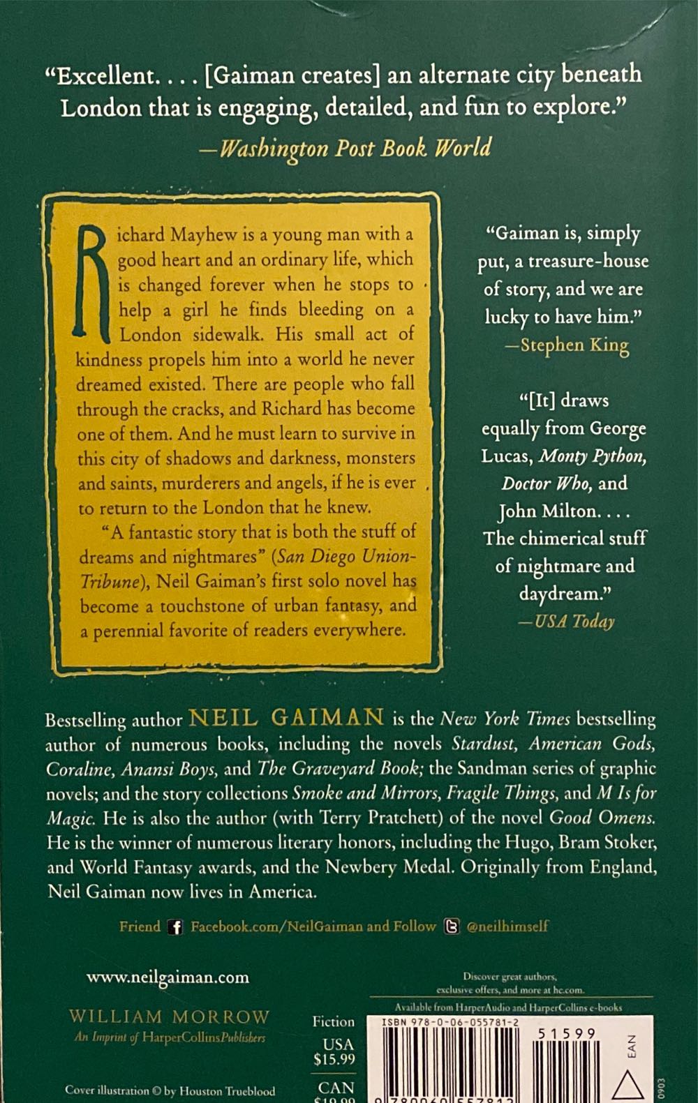 Neverwhere - Neil Gaiman (William Morrow and Company, Inc.  - Paperback) book collectible [Barcode 9780060557812] - Main Image 3