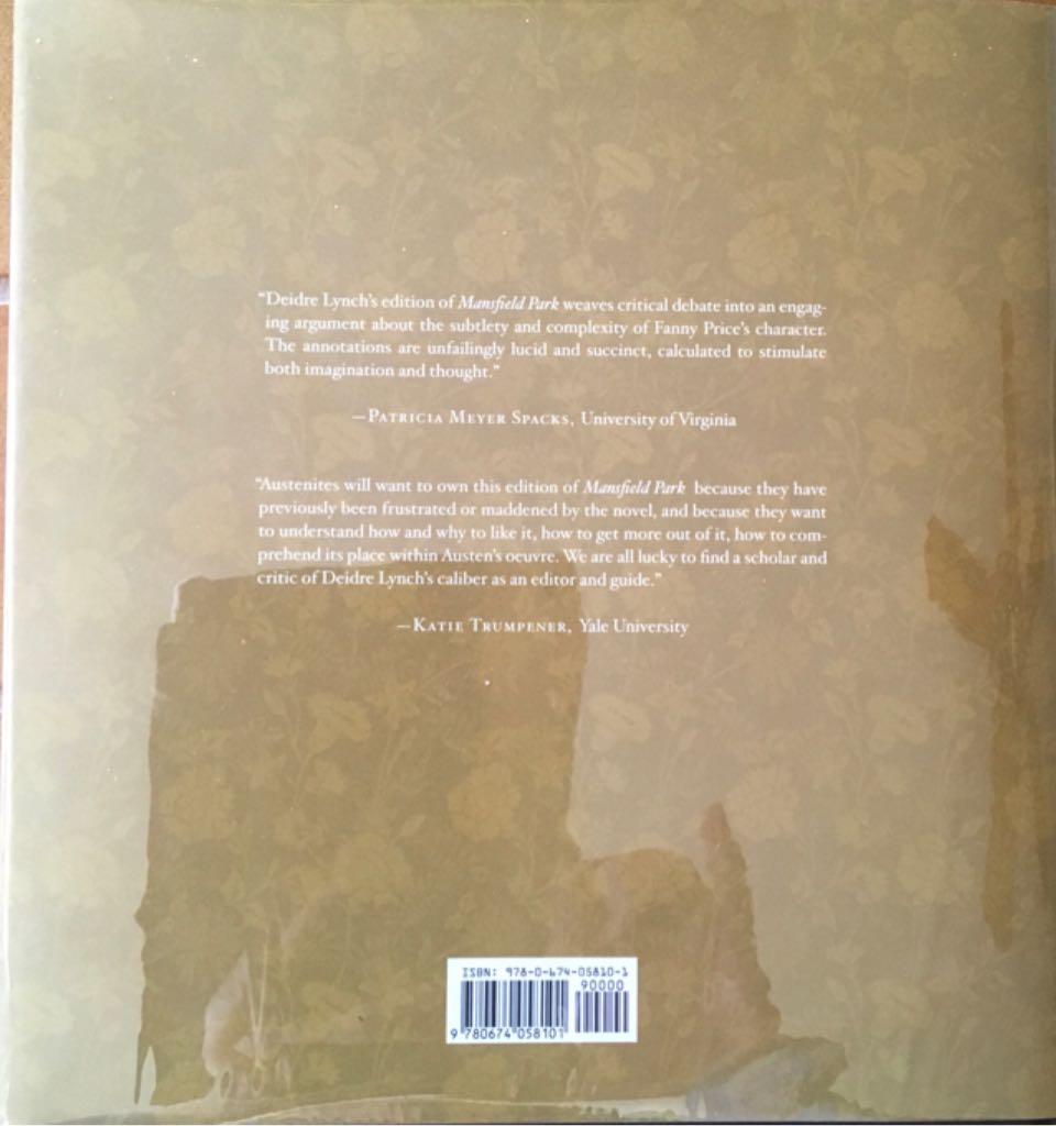 Mansfield Park - Jane Austen (Harvard University Press - Hardcover) book collectible [Barcode 9780674058101] - Main Image 2