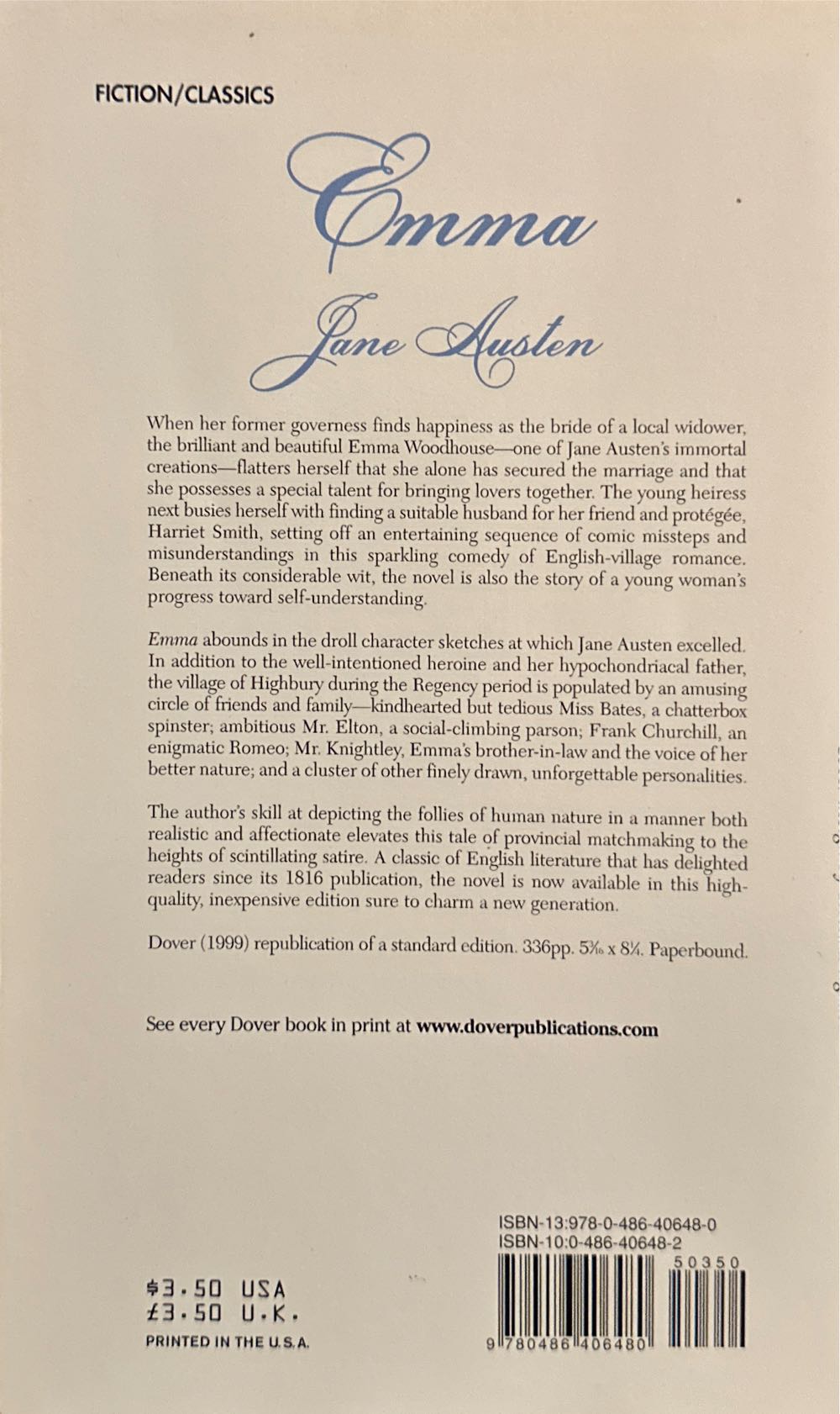 Emma - Jane Austen (Dover Pubns - Paperback) book collectible [Barcode 9780486406480] - Main Image 2