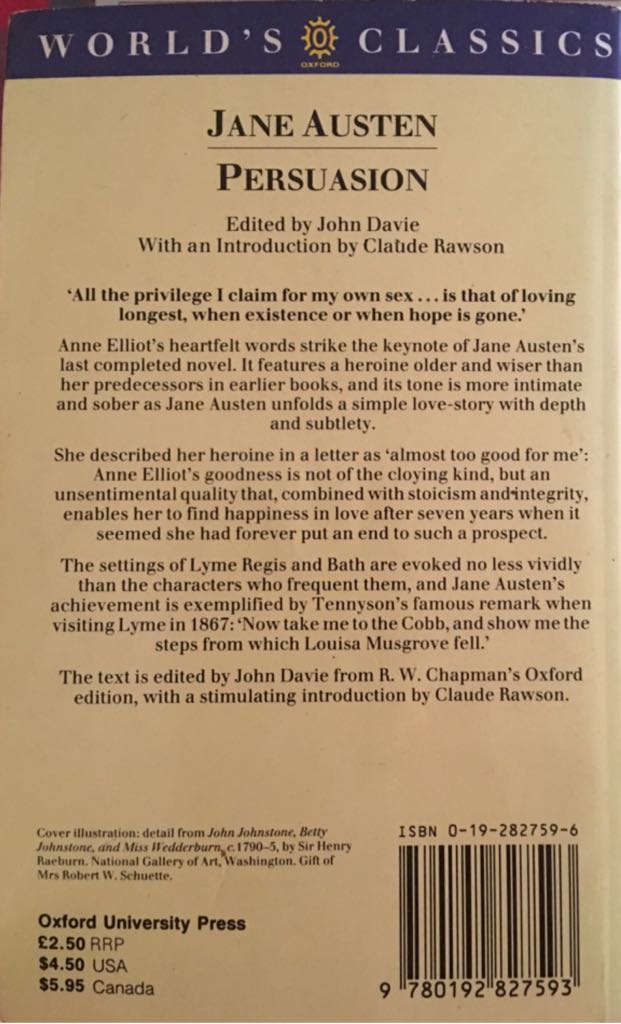 Persuasion - Jane Austen (Oxford University Press - Paperback) book collectible [Barcode 9780192827593] - Main Image 2